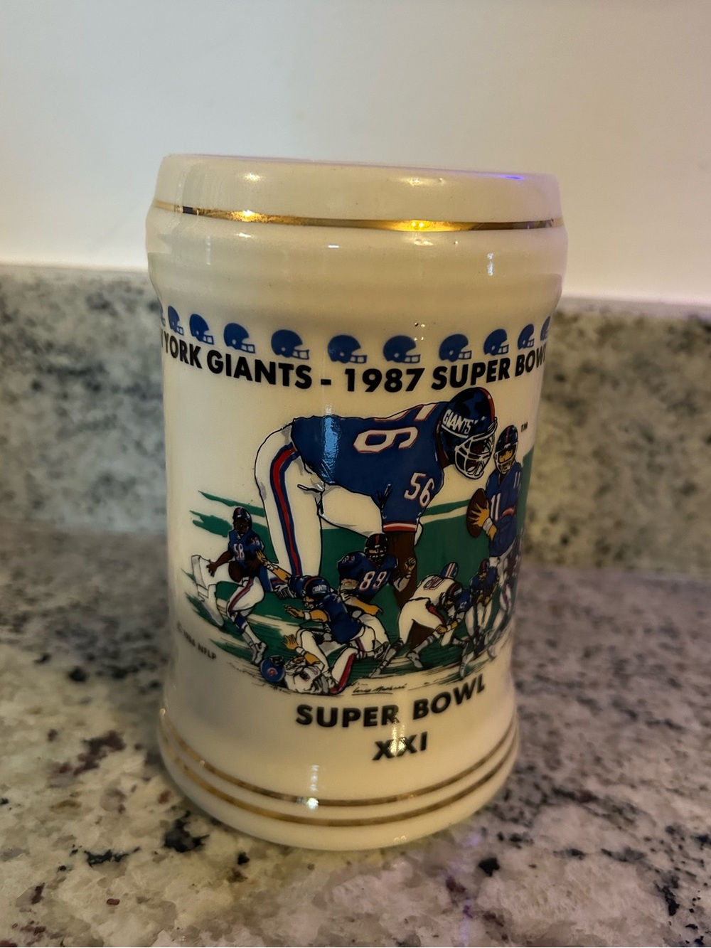 1987 Super Bowl XXI Ceramic Collectible Stein - White/Blue Stein #1047